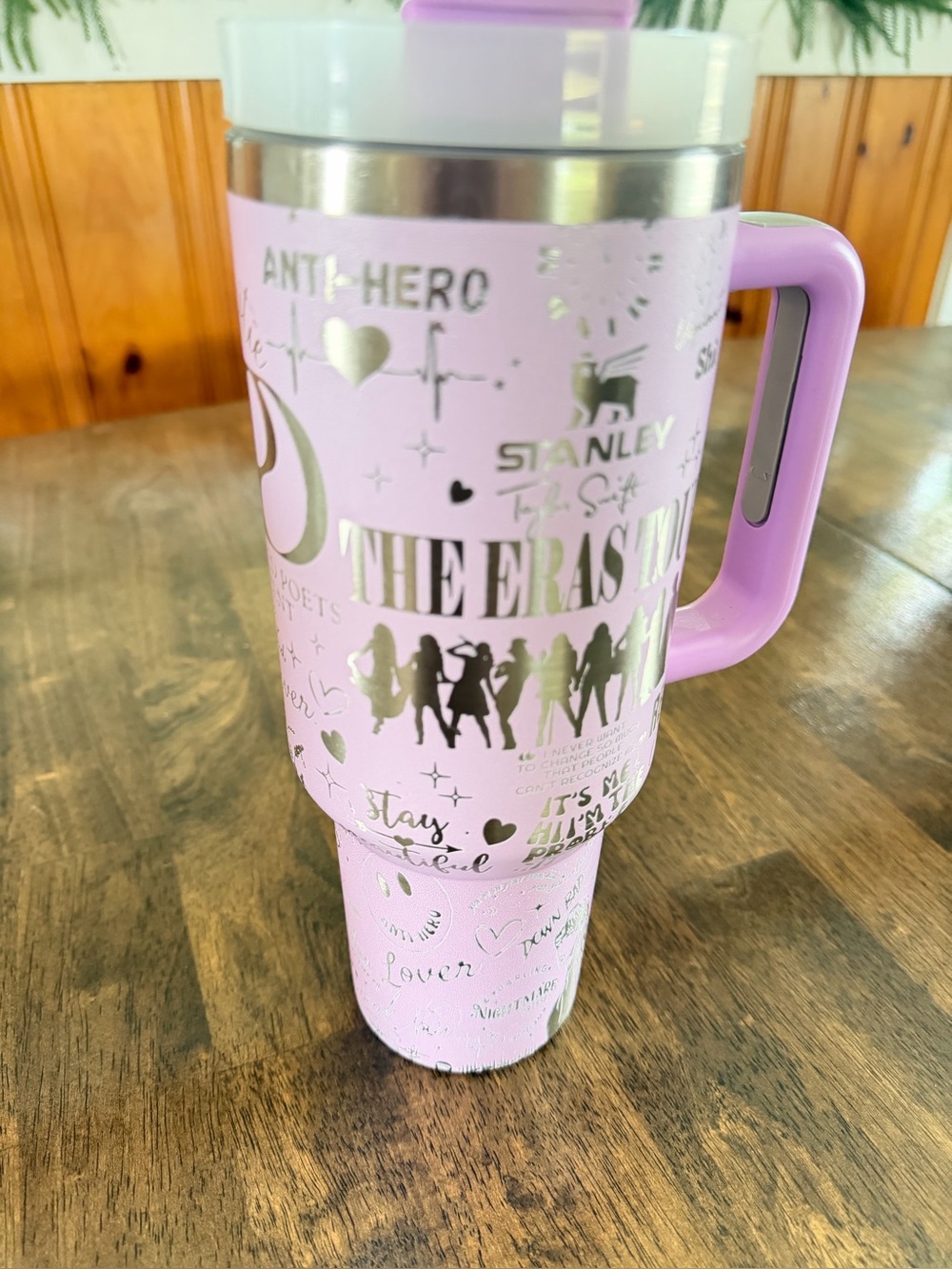 Stainless tumbler with custom laser engraving of Taylor Swift The Eras Tour